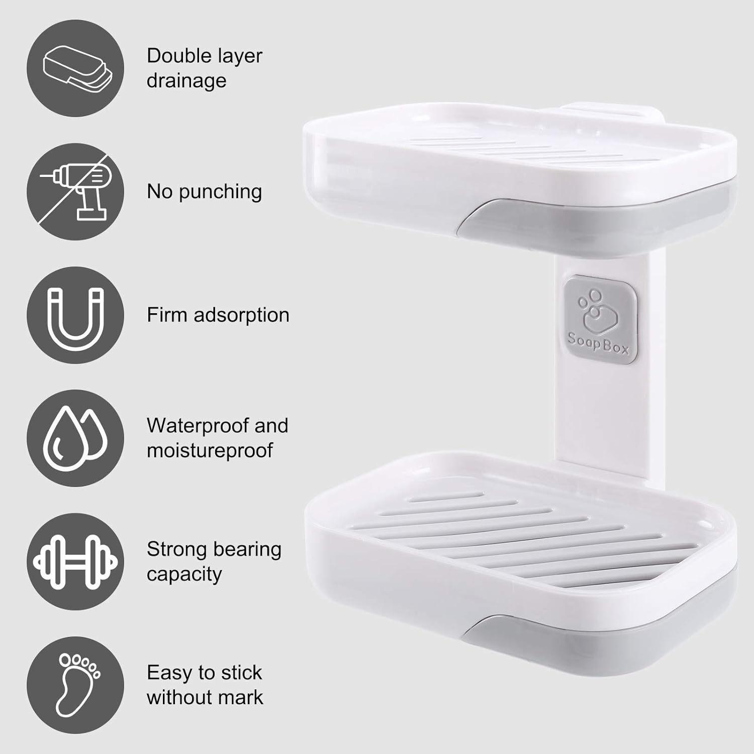 Maqqet Soap Dish for Shower Bar Soap Holder Double Layer Wall Mounted Soap Saver Soap Container with Draining Tray Soap Case for Bathroom: Home & Kitchen