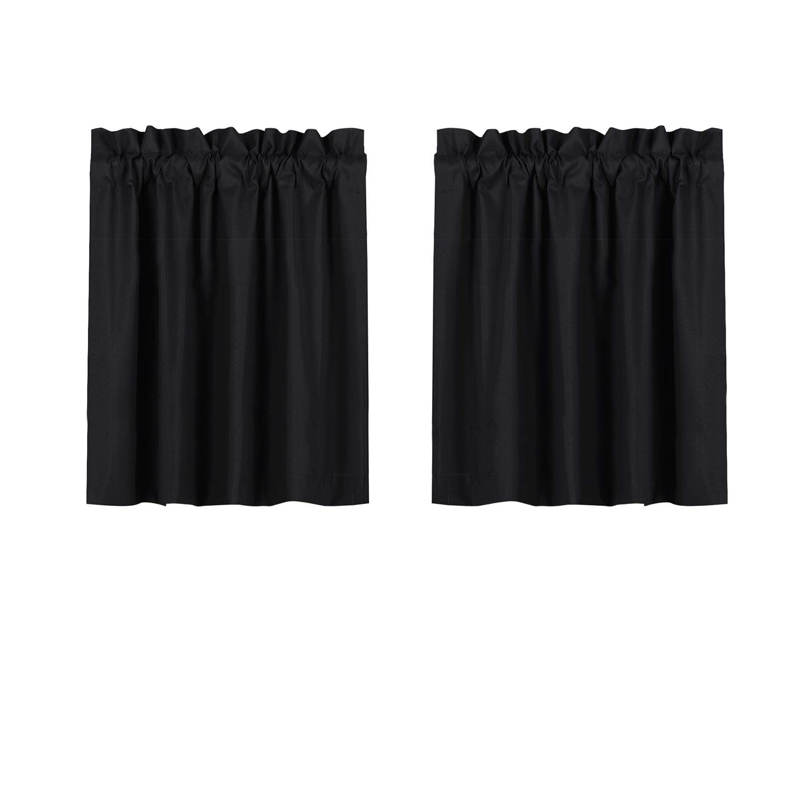 Valea Home Blackout Kitchen Curtains - Waterproof Soft Rod Pocket Curtains for Bathroom, Bedroom - 24 inch Length, 2 Panels, Black