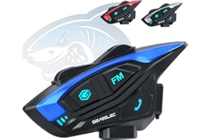 GEARELEC Motorcycle Bluetooth Headset 【Deep Bass & Superior-Noise-Reduction】 Motorcycle Helmet Bluetooth with Upgrade Hi-Fi Speakers, Motorcycle Intercom with Triple Noise-Reduction/IP65 Waterproof