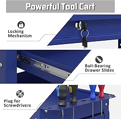 Pelnuies 3 Tray Rolling Tool Cart, 400 LBS Capacity
