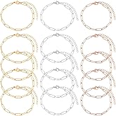 Beebeecraft 15Pcs 3 Colors Paperclip Charm Bracelet Chain 304 Stainless Steel Paperclip Chain Bracelets Bulk with Extender Lobster Clasp for Jewelry Making DIY Kit