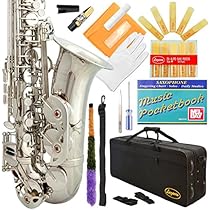 Lazarro 360-NK E-Flat Eb Alto Saxophone Silver Nickel with Case, 11 Reeds, Care Kit & Many Extras
