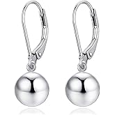Fiklon Fashion Ball Dangle Drop Earrings for Women, 925 Sterling Silver Leverback Earrings White Gold Plated Small Round Balls Earring Jewelry