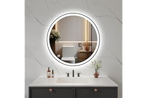 LOVESPEJO 28" Round Black LED Mirror for Bathroom, Anti-Fog Bathroom Mirror with Lights, Stepless Dimmable, 3 Color LED Bathroom Mirror, UL Listed, IP54 Waterproof