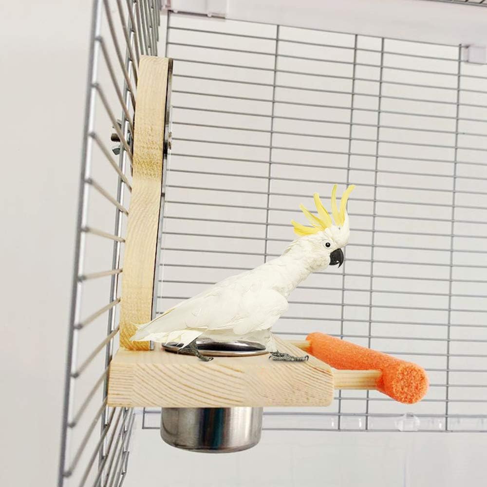 YANGWX Bird Stand Perch with Mirror and Stainless Steel Bowl - Image 4