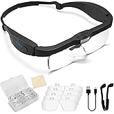 Magnifying Glass with Light Hands Free, Rechargeable Magnifying Glasses Headset with 5 Detachable Lenses Magnifier for Close 