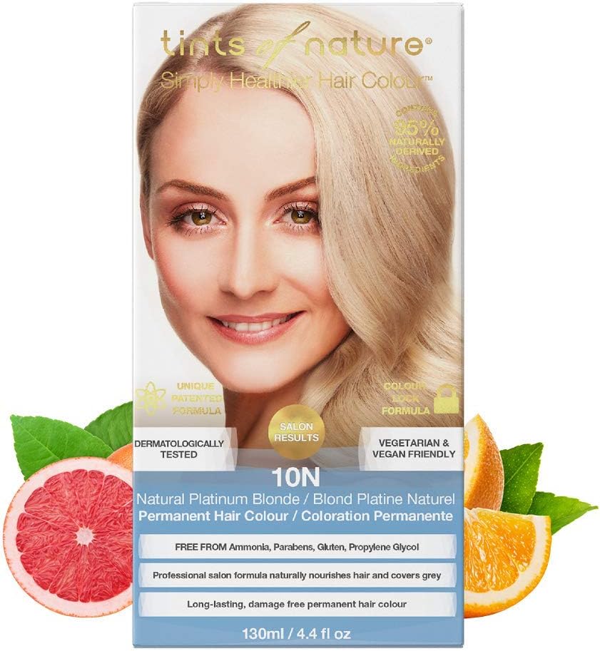 Tints of Nature 10N Natural Platinum Blonde Permanent Hair Dye, Nourishes Hair and Covers Greys, Ammonia-Free, 130ml
