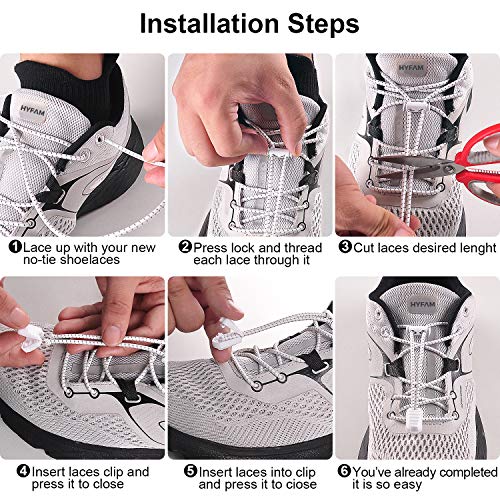 image for HYFAM 4 Pairs of No-Tie Shoelaces for Kids and Adults, Elastic Shoe La