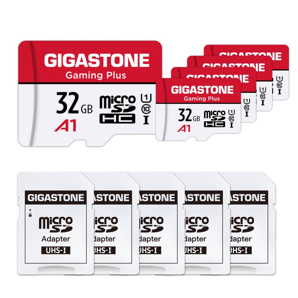 【For Switch 1 Only】GIGASTONE Micro SD Card 32GB 5-Pack, Gaming Plus, MicroSDHC Memory Card for Nintendo-Switch, Full HD Video Recording, UHS-I U1 A1 Class 10, up to 90MB/s, with MicroSD to SD Adapter