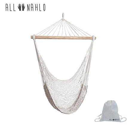 All Nahlo The Enedina Hammock Hanging Cotton Rope Bedrooms Swing Chair Seat 1 Unit Straight Wood Comfortable Bed Durable Large Yard Bedroom Porch