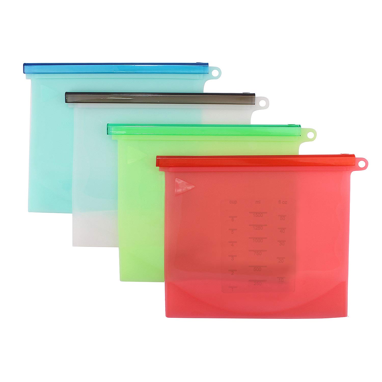 ACMEDE Silicone Fresh Bags Reusable Storage Bags Eco Friendly Airtight Seal Leak-proof Keeps Food Fresh for Freeze, Steam, Boil, Microwave (BPA free) 4 Pack Set 50 OZ