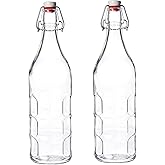 Bormioli Rocco Moresca Swing Top Bottles Set of 2-33.75 oz Airtight Glass Containers with Vintage Design for Oils, Vinegars, Liqueurs & Homemade Dressings - Reusable Italian Glass