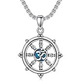 MEIDERBO Om Yoga Necklace for Men Women 925 Sterling Silver Dharma Wheel Necklace Buddhist Necklace Turquoise Pendant Jewelry for Birthday Christmas