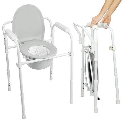 Vive Bedside Commode Toilet Chair (Folding) 350 lb Capacity