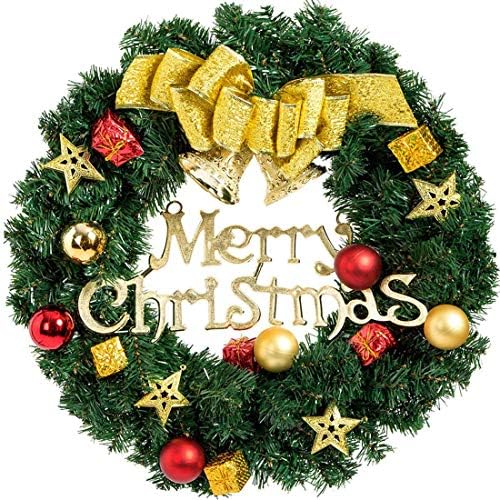 Safeeye Christmas Wreath with Ribbon and Bells, Outdoor Indoor Christmas Wreaths Garland Ornaments Christmas Decorations (12" x 12") (Gold)