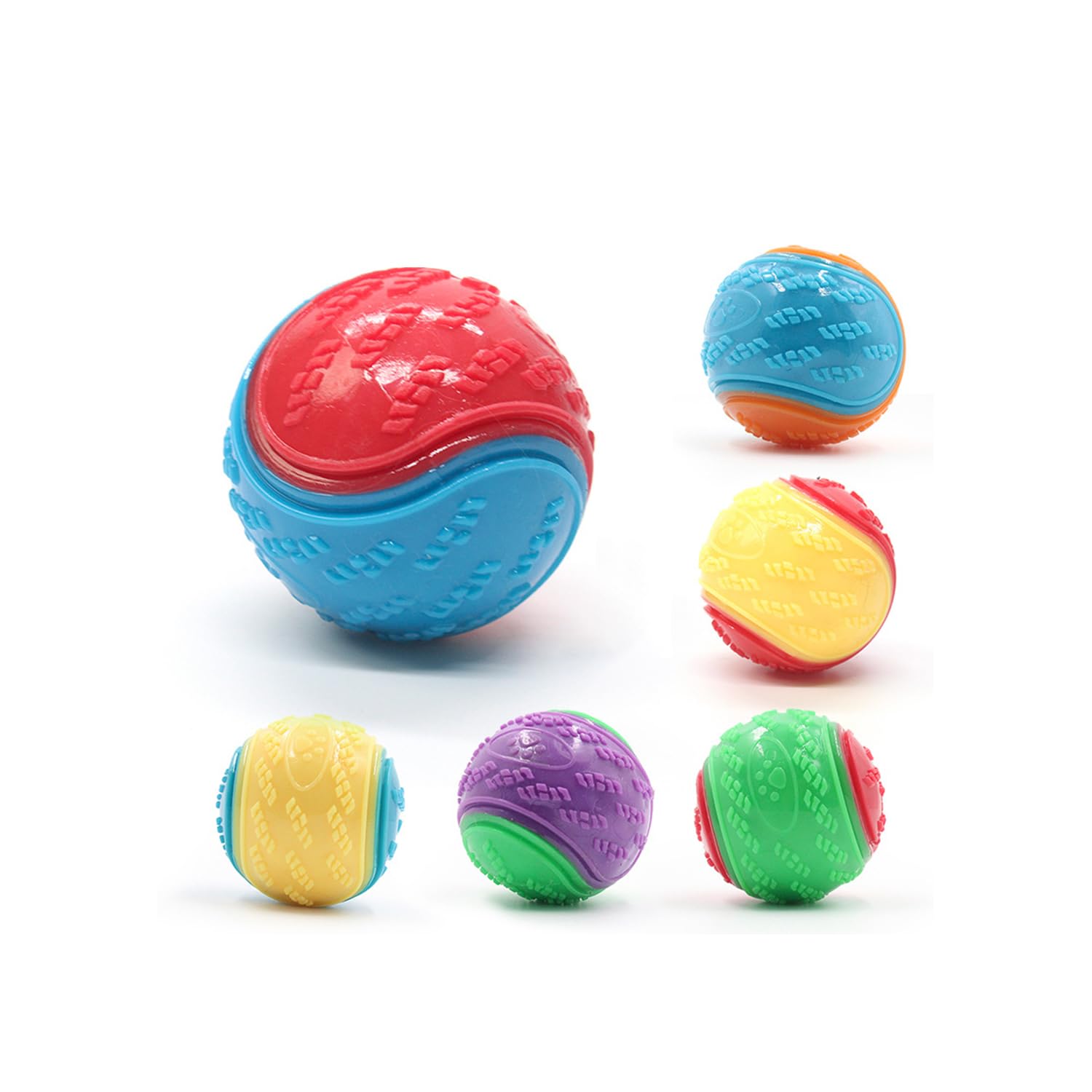 VISCAL 6Pcs Squeaky Dog Ball, Dog Toys for Teeth Cleaning, Interactive Pet Training Ball for Dogs and Puppies, Multicoloured, Medium Breed Sizes