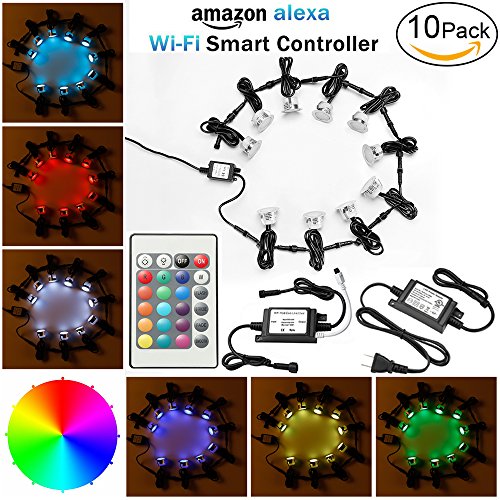 FVTLED 10pcs Wifi Controller Low Voltage LED Deck Lights Kit Work with Alexa Google Home Wifi Wireless Smart Phone LED Step Inground Lights