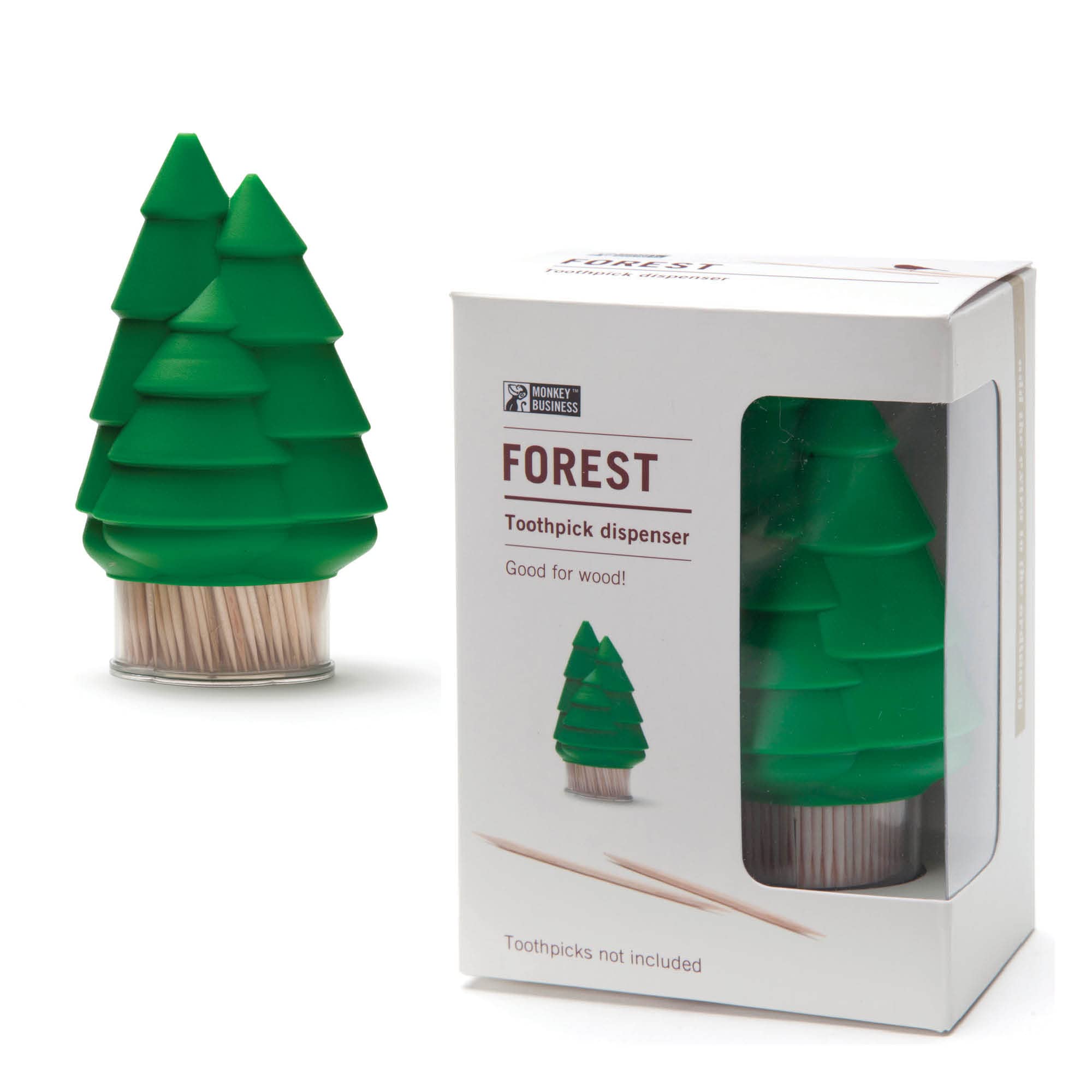 Monkey Business Forest: Fun Toothpick Dispenser | Fir Trees-Shaped Toothpick Holder Dispensing 1 Toothpick When Shaken | Cute Kitchen Accessories | Toothpicks not Included | Cool Kitchen Gadgets