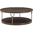 Signature Design by Ashley Brazburn Contemporary Round 42" Coffee Table, Metallic & Brown Finish