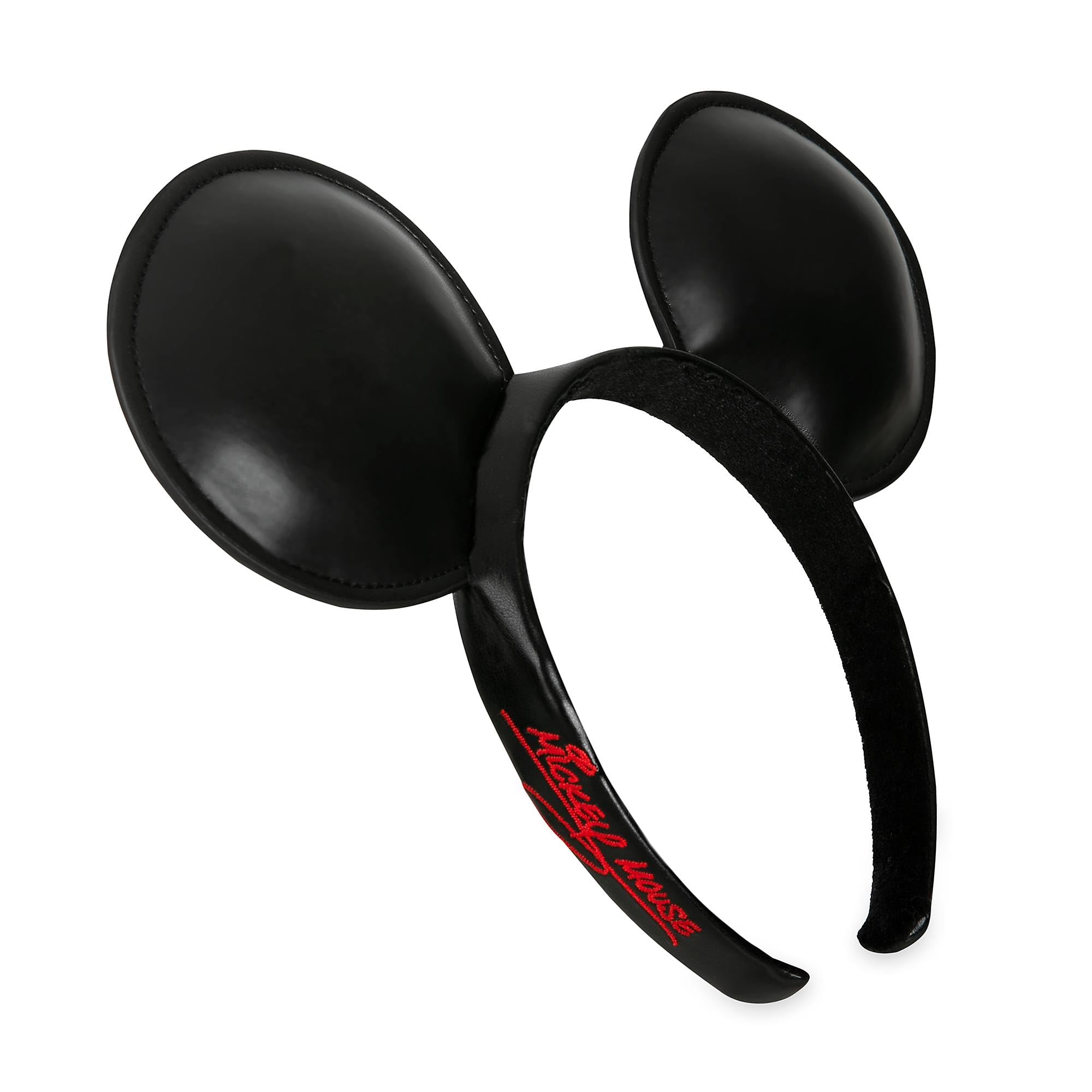 Disney Store Official Mickey Mouse Ears Headband for Adults, Unisex, Black with Red Mickey Mouse Signature on Side, Disneyland and Disney World Accessory