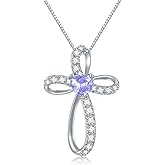 AENEAS Sterling Silver Cross Necklace for Women Birthstone Necklace Cross Necklace Birthstone Jewelry Gifts for Birthday Mothers Day