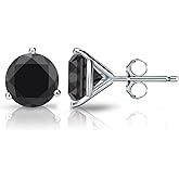 18k White Gold Round Black Diamond 3-Prong Martini Stud Earrings (1/2-4 ct, Black) Push-Back