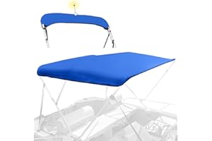 YIMSTING 3 Bow Bimini Top Replacement Canvas for Boat with Light Hole and Storage Boot, Easy Install Zipper Sleeves, Heavy Duty Waterproof, 900D Marine Sun Shade Boat Canopy Without Frame, 6'L 61"-66" W Blue
