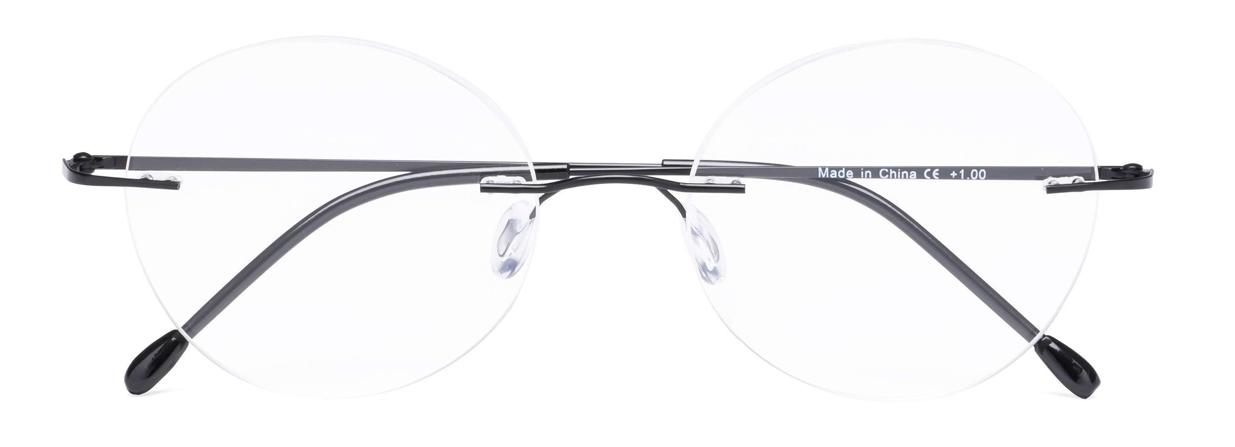 CessBlu Rimless Reading Glasses Round Readers for Men Women (Black) +2.5