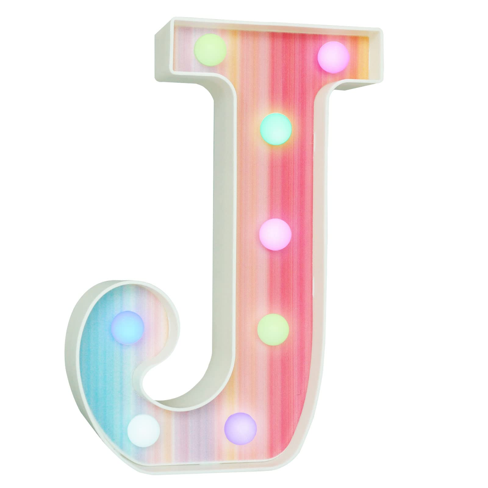 Rainbow Light Up Letters, Colorful LED Letter Lights 16 Color Changing Alphabet Sign Gifts for Girls Women Party Birthday Decorations Remote Night Light Christmas Valentine Wall Table Decor - J