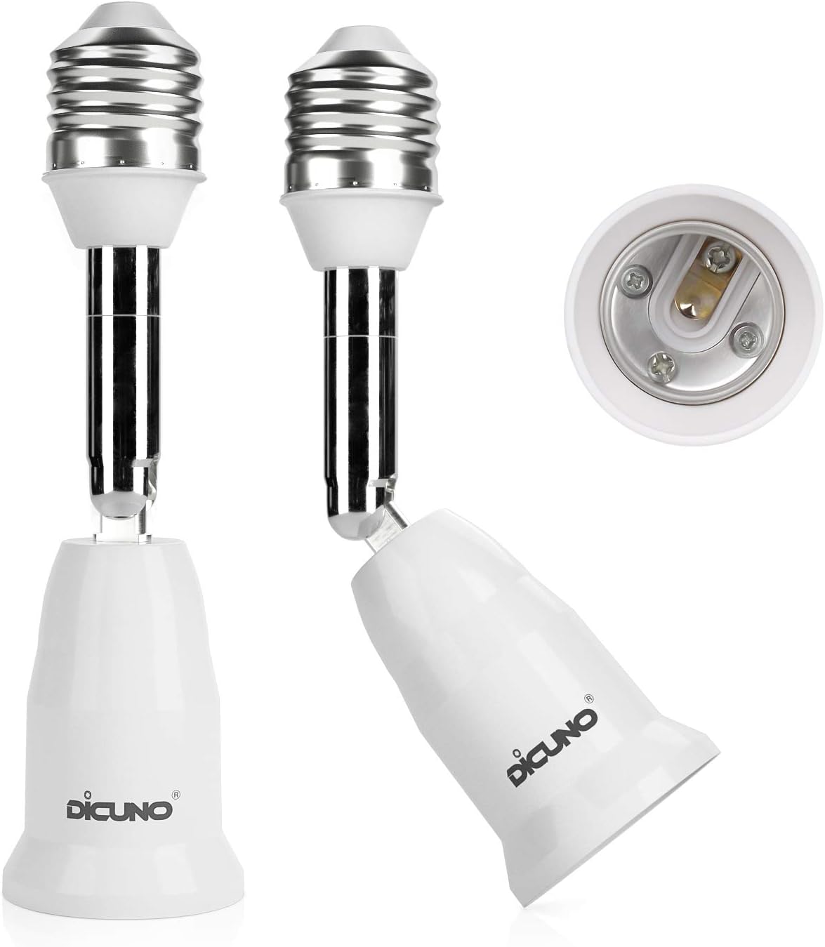 DiCUNO E26 Socket Extender Adapter, E26 to E26 Adjustable Extension, Flexible Medium Light Bulb