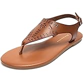 FUNKYMONKEY Thong Flat Sandals, Women's Casual T-Strap and Adjustable Ankle Buckle for Summer Beach Sandals