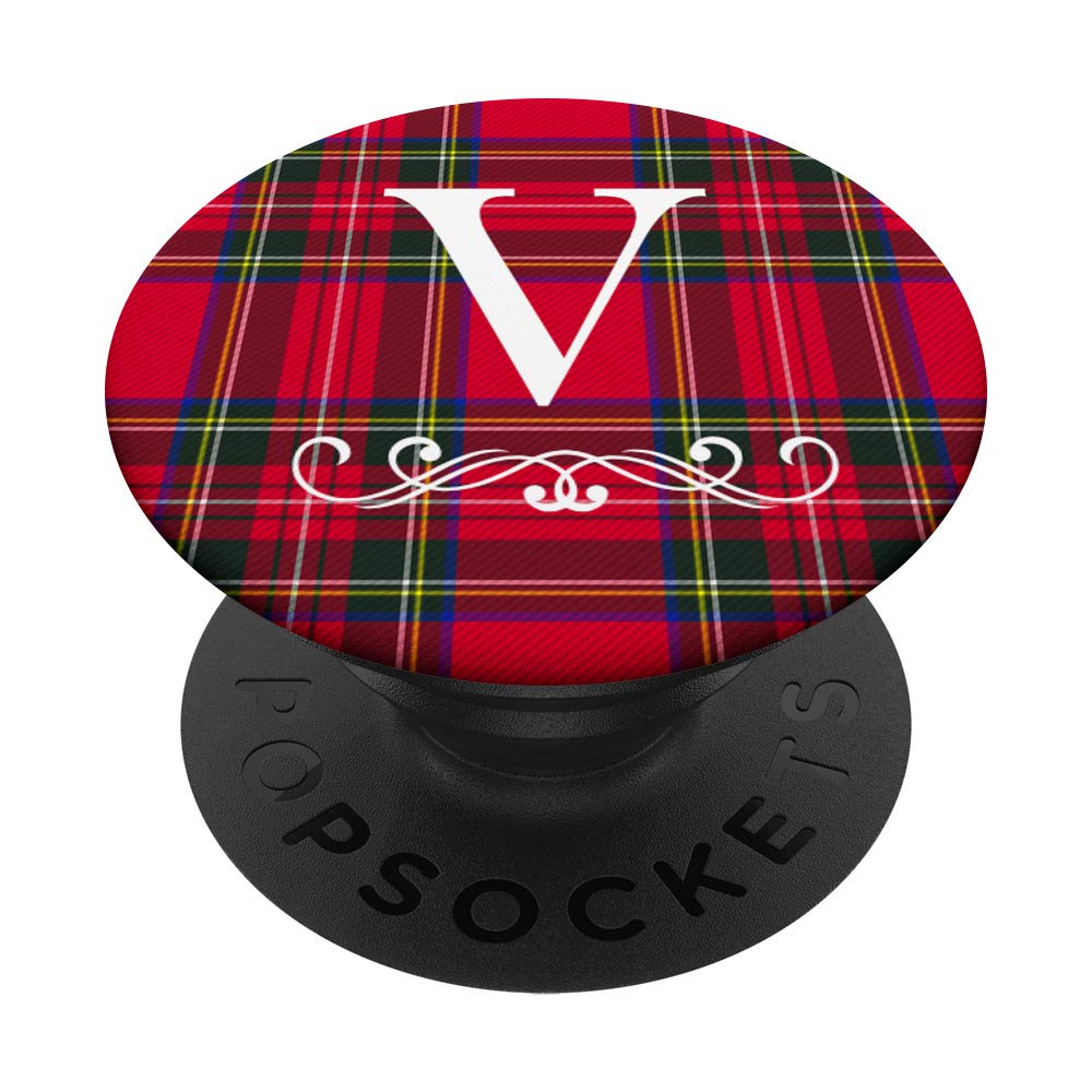 Royal Stewart Red Plaid Letter "V" Initial Monogram PopSockets PopGrip: Swappable Grip for Phones & Tablets