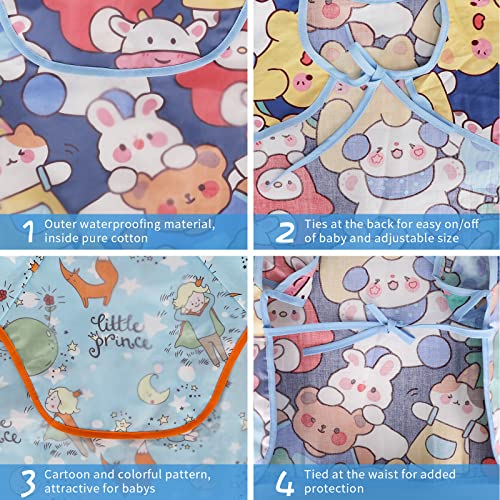PomeloBaby Babylätzchen mit kurzen Ärmel 3er-Pack abwaschbar Ärmellätzchen Baby Lätzchen für Baby und Kinder von 6-36 Monaten