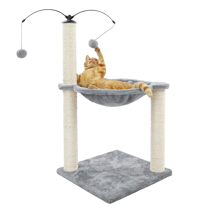 Eono Essentials Kratzbäume Katzenmöbel Kratzbaum Katzenturm mit Sisal Kratzende Posts Hängematte Katze Bett Plattform Baumeln