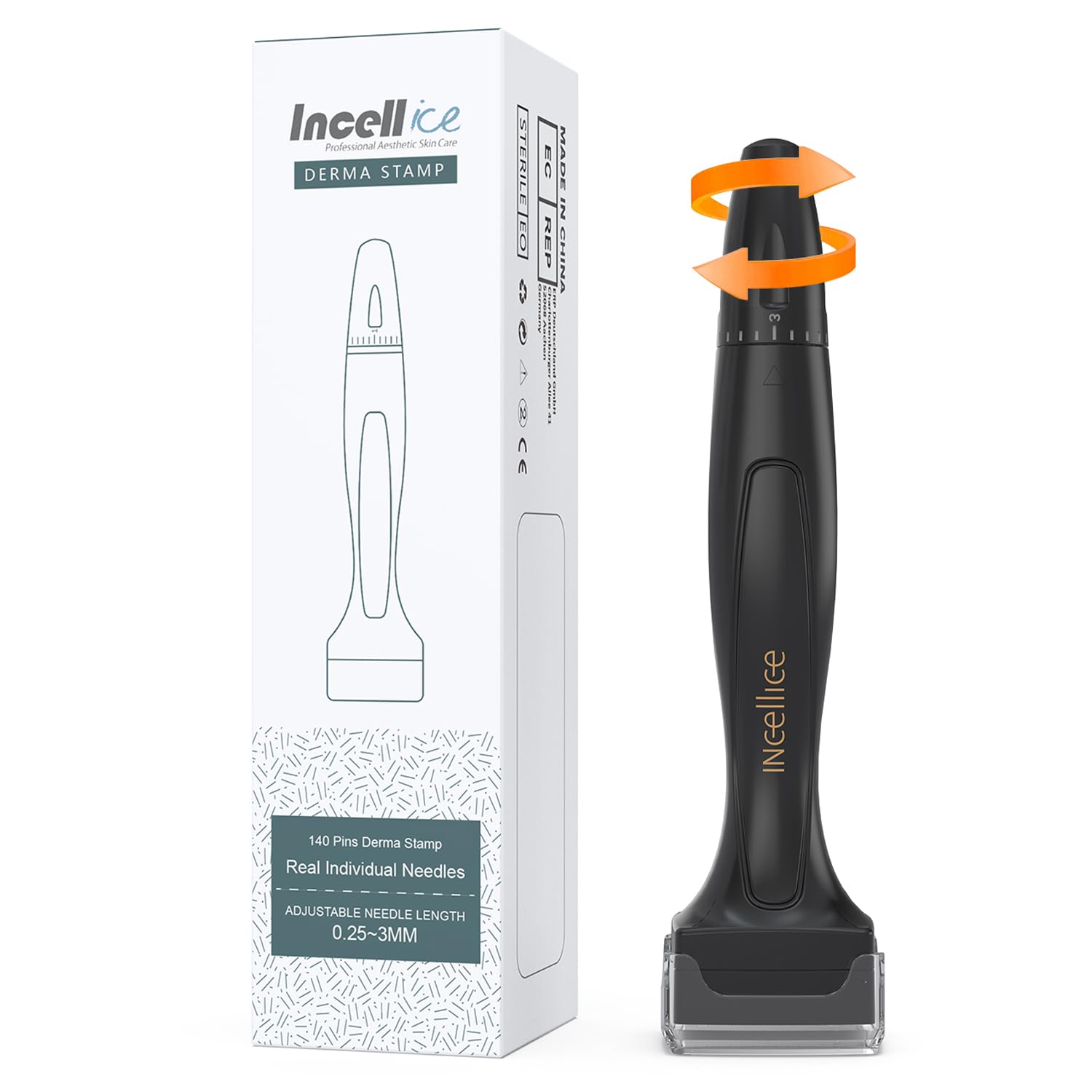 Derma Stamp Adjustable, Dermastamp for Hair Beard Growth, 0-3mm Real Titanium Microneedling Stamp, Alternative for Derma Roller Microneedling Pen - Black