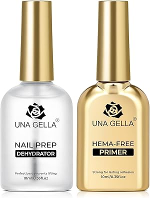 UNA GELLA Nail Primer and Nail Prep Dehydrator Set, 10 ml – Professioneller Haftvermittler für Press-on-Nägel, Acryl und Gel-Lack – 30 Tage Haltbarkeit, schnelle Lufttrocknung und Anti-Lifting-Effekt