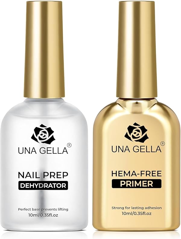 UNA GELLA Nail Primer and Nail Prep Dehydrator Set, 10 ml – Professioneller Haftvermittler für Press-on-Nägel, Acryl und Gel-Lack – 30 Tage Haltbarkeit, schnelle Lufttrocknung und Anti-Lifting-Effekt