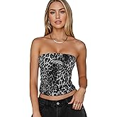 RARITYUS Women's Sequin Leopard Print Tube Tops Sexy Low Cut Strapless Crop Top Bustier Y2K Concert Bandeau Tops