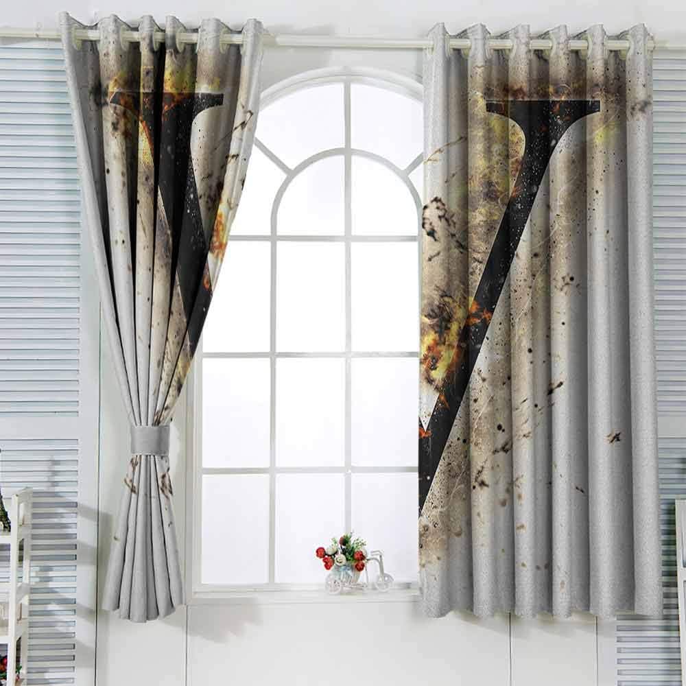 Grommet Blackout Curtains Letter V V Shape Fire Burning Cool Letter Design Hot Alphabet Image Digital Artwork Kids Room Living Room Dorm Tan Black Orange W63 xL72