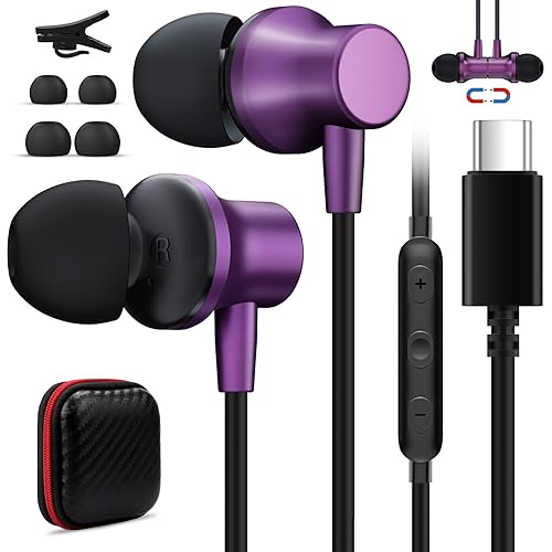 USB C Wired Earbuds for iPhone 15 16 Plus Samsung Z Flip Fold 5, Type C  Headphones with Mic Magnetic Noise Canceling in-Ear Earphone Headset for
