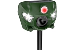 Ultrasonic Animal Repellent Outdoor, Solar Power Cat Rodent Raccoon Repeller, Rabbit Snake Control Device with Motion Sensor 