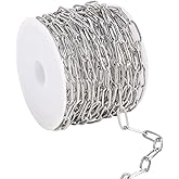 Paperclip Chain for Jewelry Making Stainless Steel Paperclip Chains Roll for Necklace Bracelet Craft DIY 16.4 Feet Oval Link Chains Spool Bulk Jewelry Supplies Paper Clip Cable Chain (Silver)