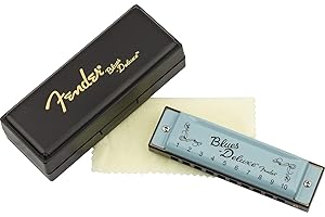 Fender Blues Deluxe Harmonica, Stocking Stuffers, Guitar Accessories, Key of C 10 Holes, Includes Hard Plastic Carrying Case,