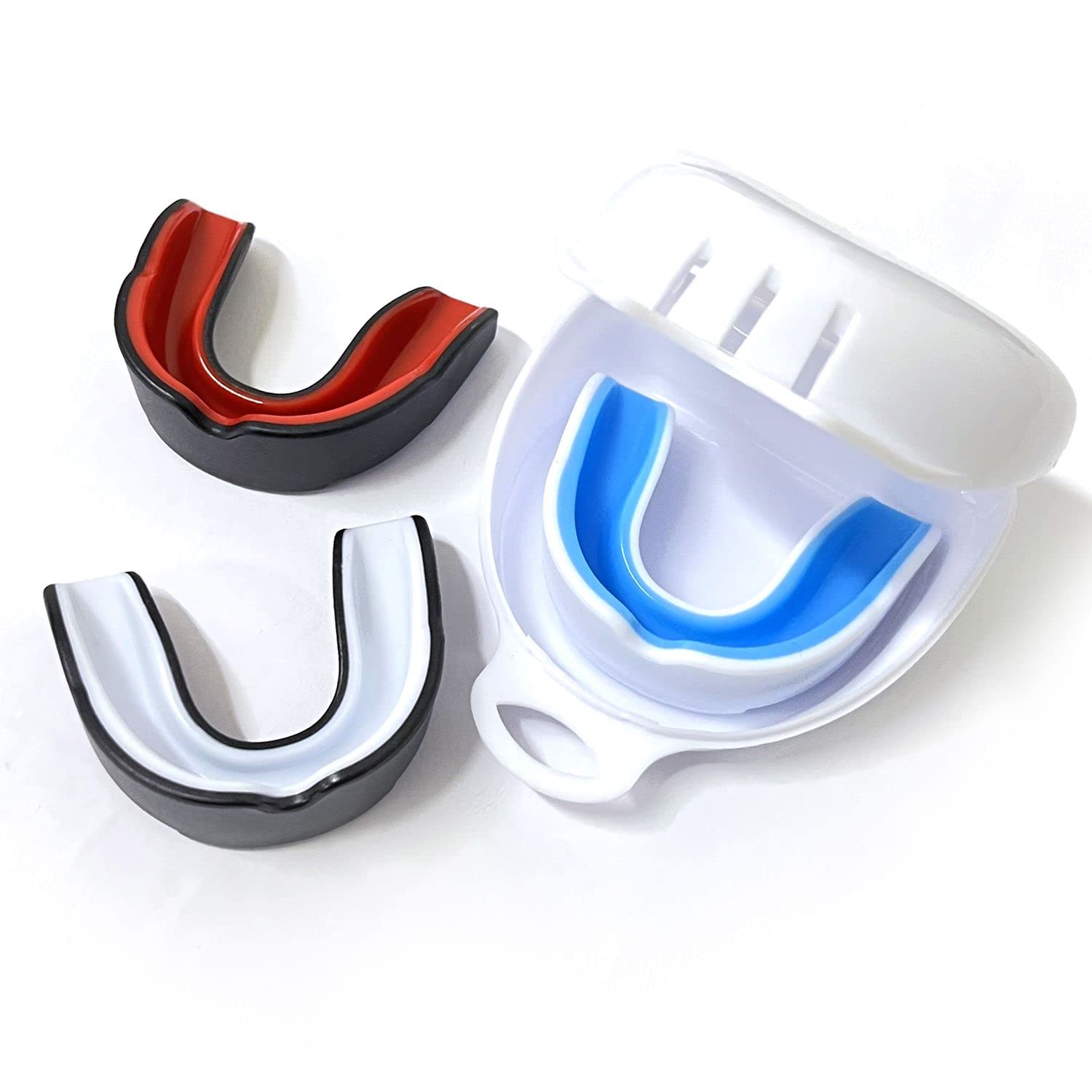 4 Set Sports Mouth Guard Adults Gum Shield Mouthguard Portable Case Rugby Hockey Boxing Junior Judo Karate Bite Mouldable Lacrosse Football MMA Wrestling Roller Jaw Protection