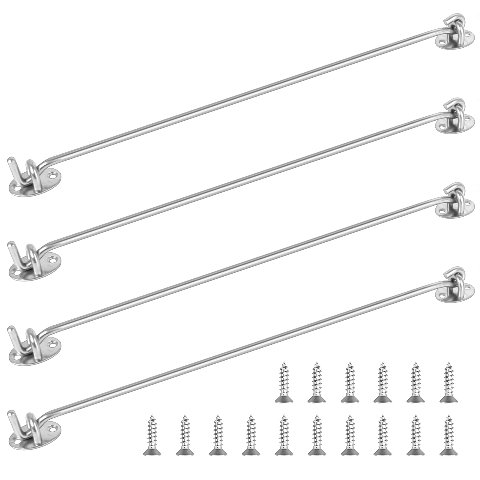 Haisheng 4-Piece Chrome Stainless Steel Cabin Hook Eye Latch, Heavy Duty with Screws for Cabinet Closet Door, Window Garage Gate Latch
