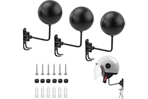 KEJJNYER 3 Pack Helmet Holder Wall Mount, 180 Degree Rotation Helmets Hanger Wall Mount, Black Metal Motorcycle Helmet Rack Display Wall Mount for Coats, Jacket