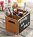 4 Compartment Rustic Brown Wood Utensil Storage Caddy with Chalkboard Front Panel and Cut-Out Handles