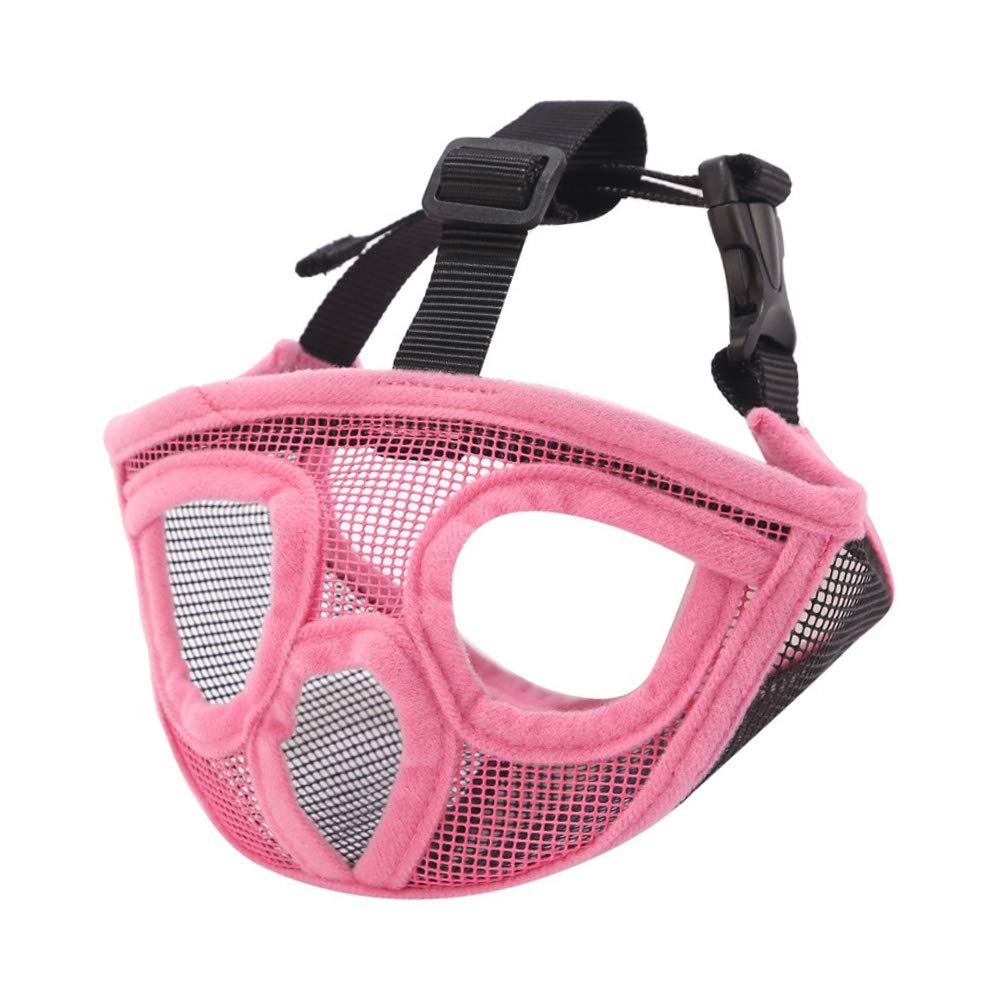 Anti-Biting Bulldog Pug Muzzle Adjustable Short Snout Dog Muzzle Breathable Mesh Muzzle Dog Mouth Cover for Pitbull, Boston Terrier, Chow Chow for Biting Chewing Barking and Training (M-Pink)