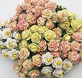 100 pcs mini Rose mixed Yellow color Mulberry Paper Flower 10 mm scrapbooking wedding doll house supplies card