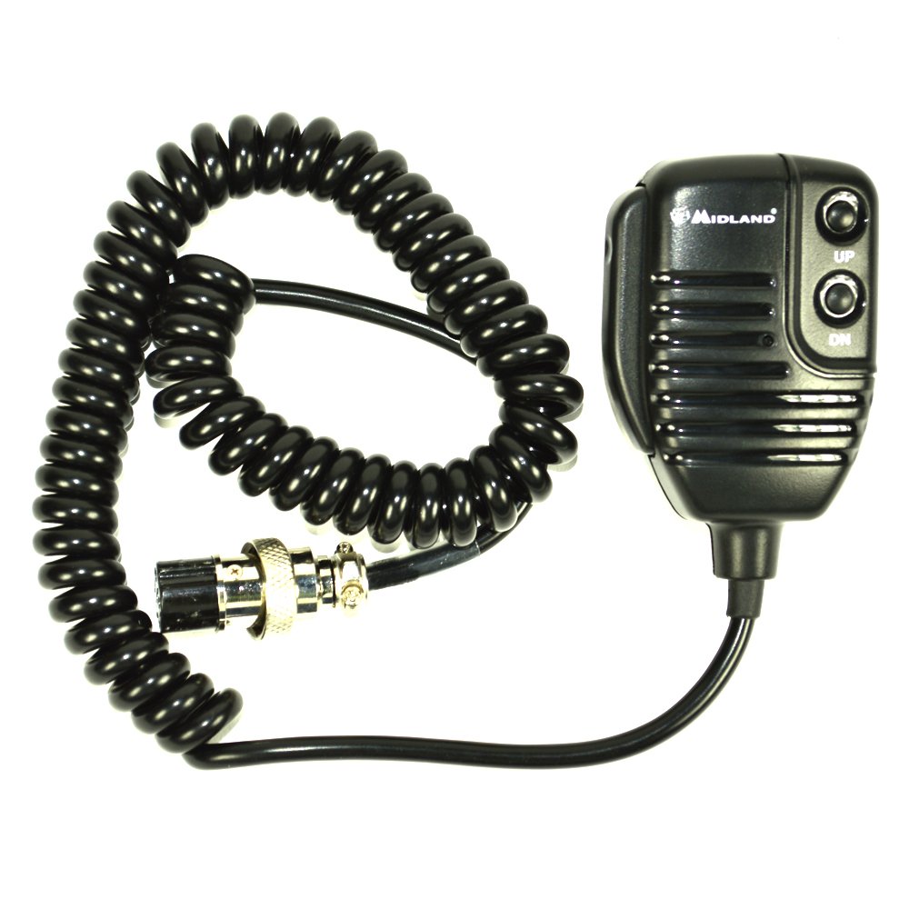 Midland - Remote Dynamic Microphone 6 Pin for CB Radio, 2.2m Cable, Lightweight and Water Resistant, Compatible with Midland 48 Pro, 78 Pro, 18 and 280, 6-Pin Connector, Up/Down Buttons, 150g, Black